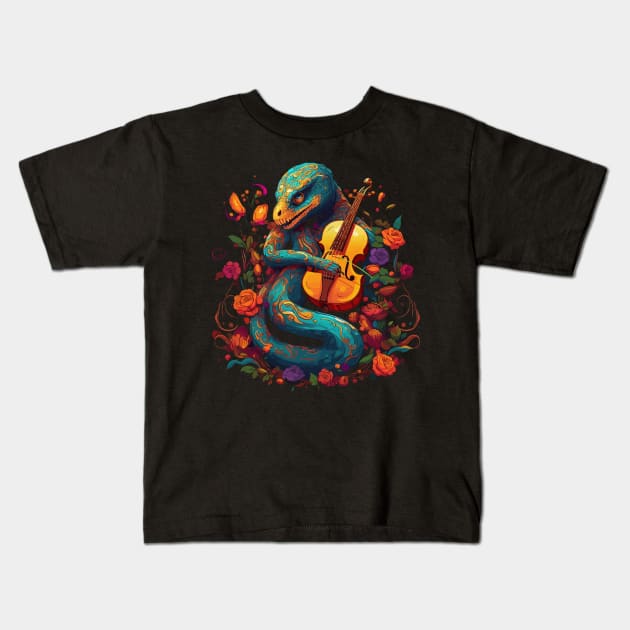 Snake Playing Violin Kids T-Shirt by JH Mart